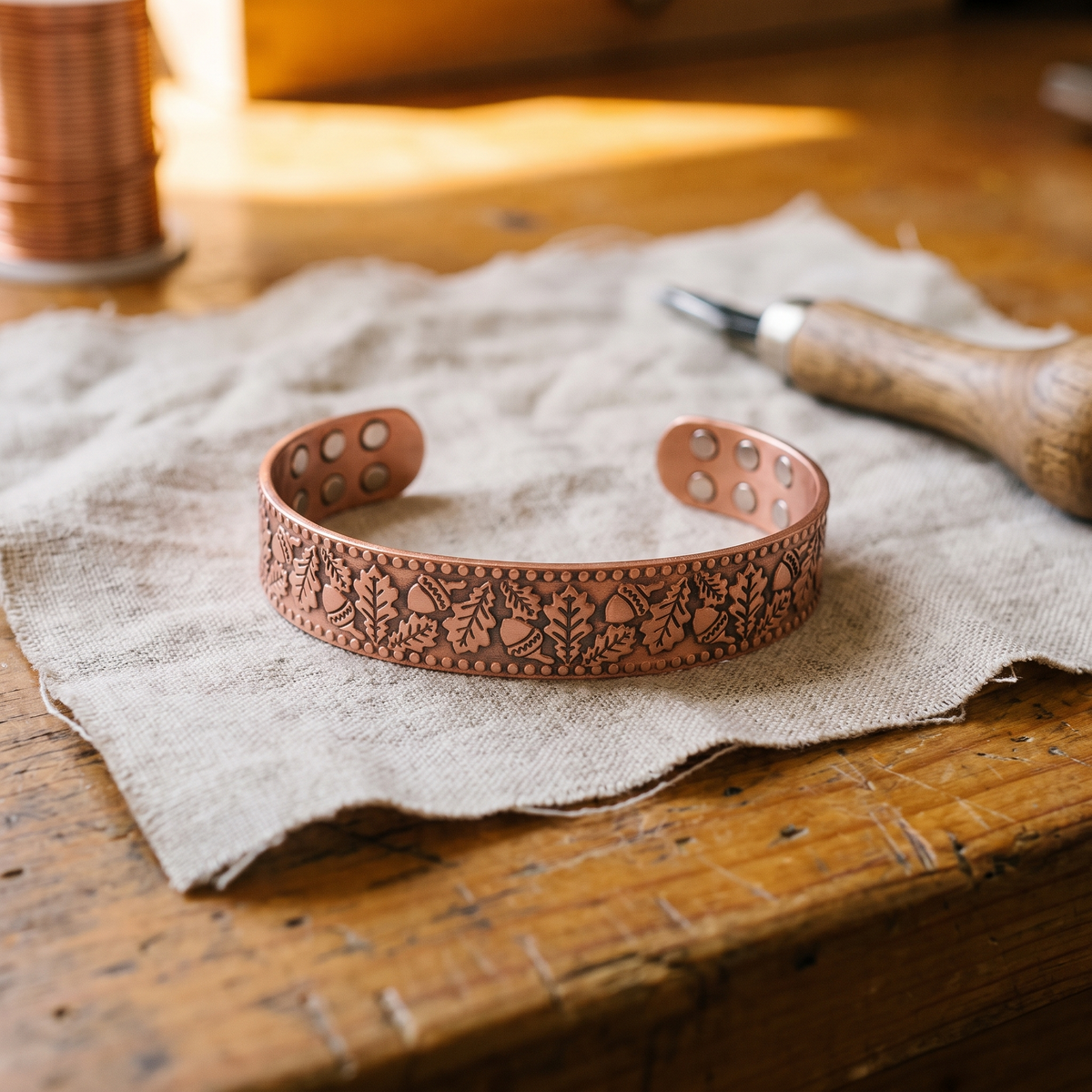 Holzkern – Kupferarmband