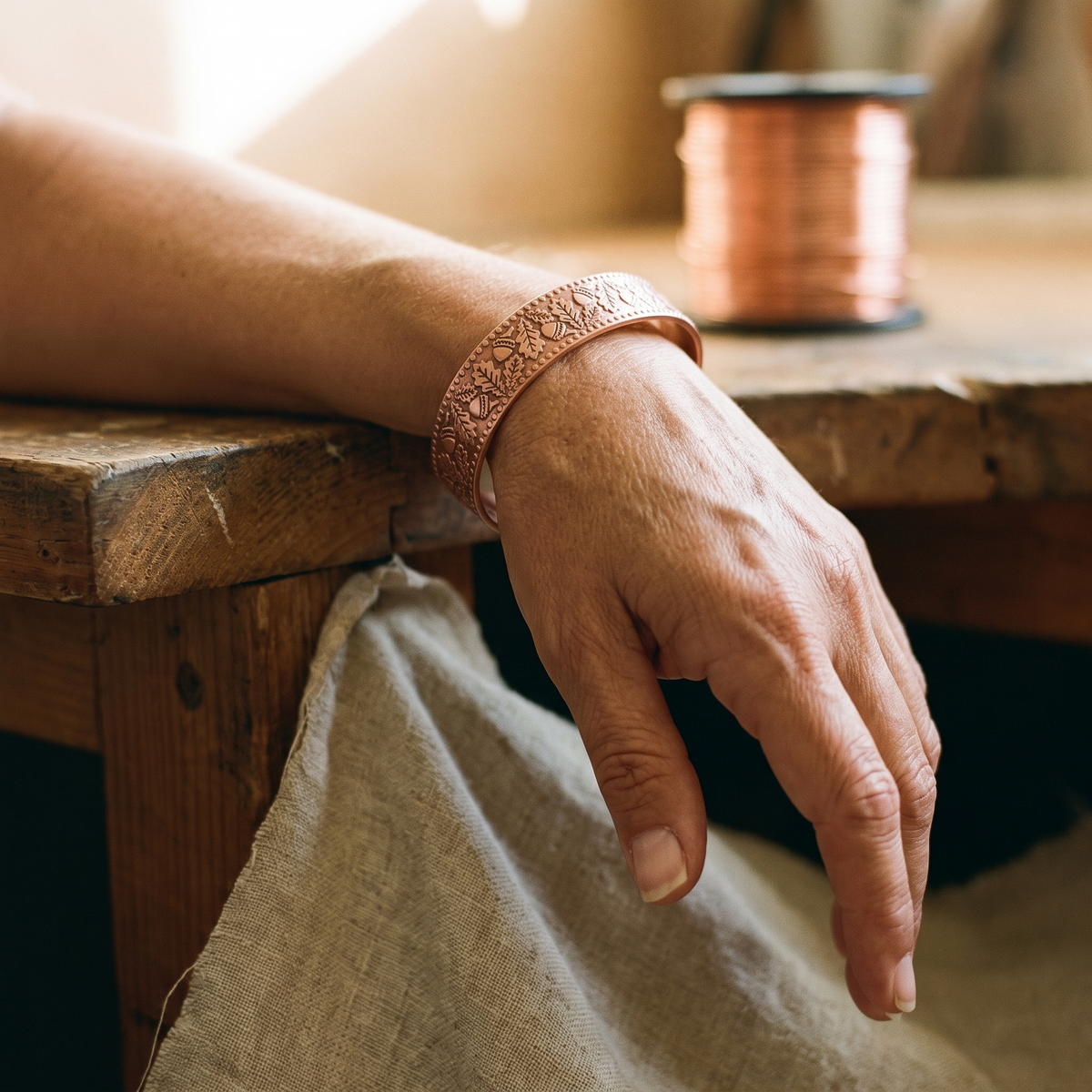Holzkern – Kupferarmband